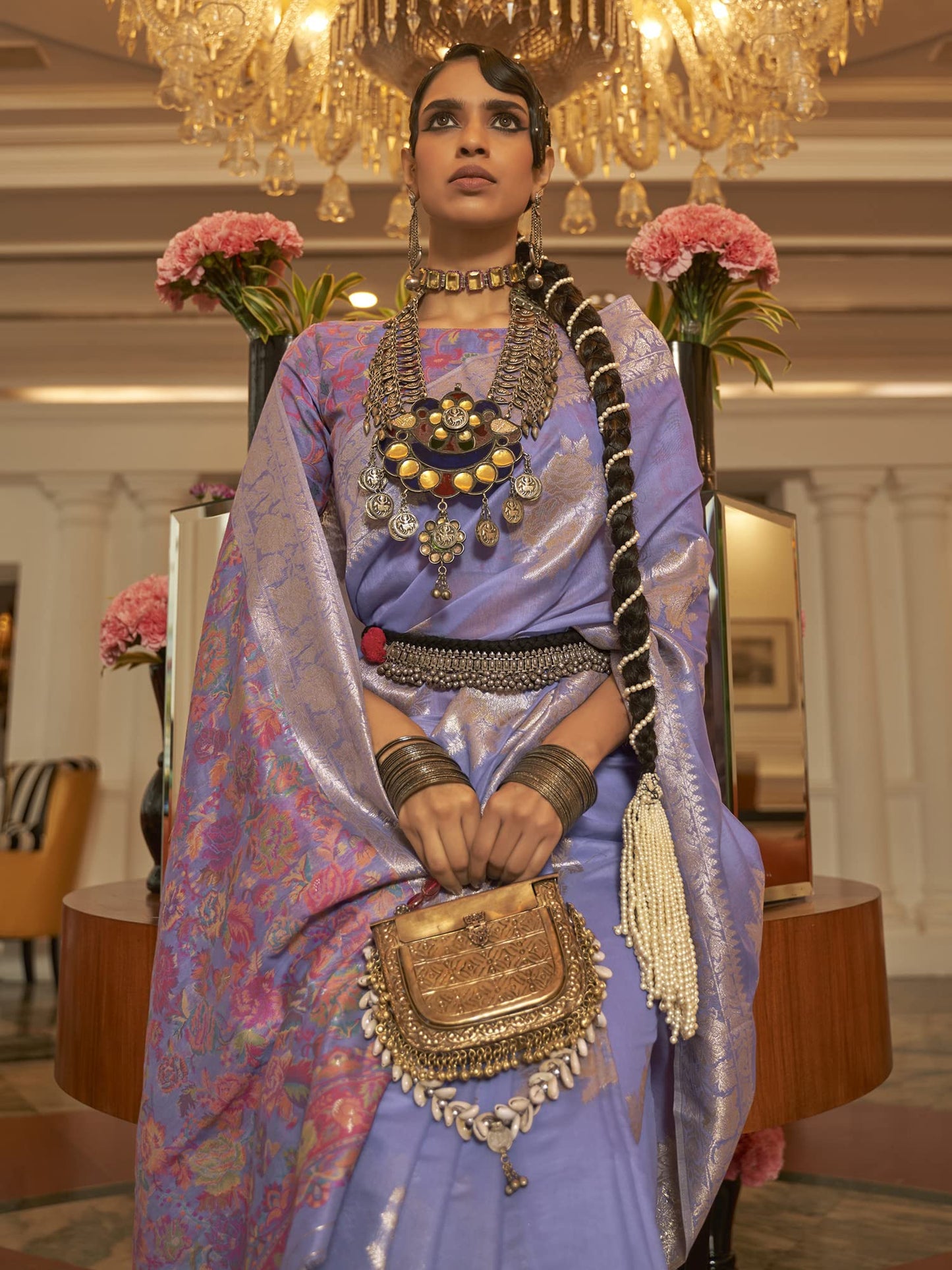 AKHILAM Women's Silk Blend Woven Design Saree With Unstitched Blouse Piece (Lavendar_KERAT272005_RJ)