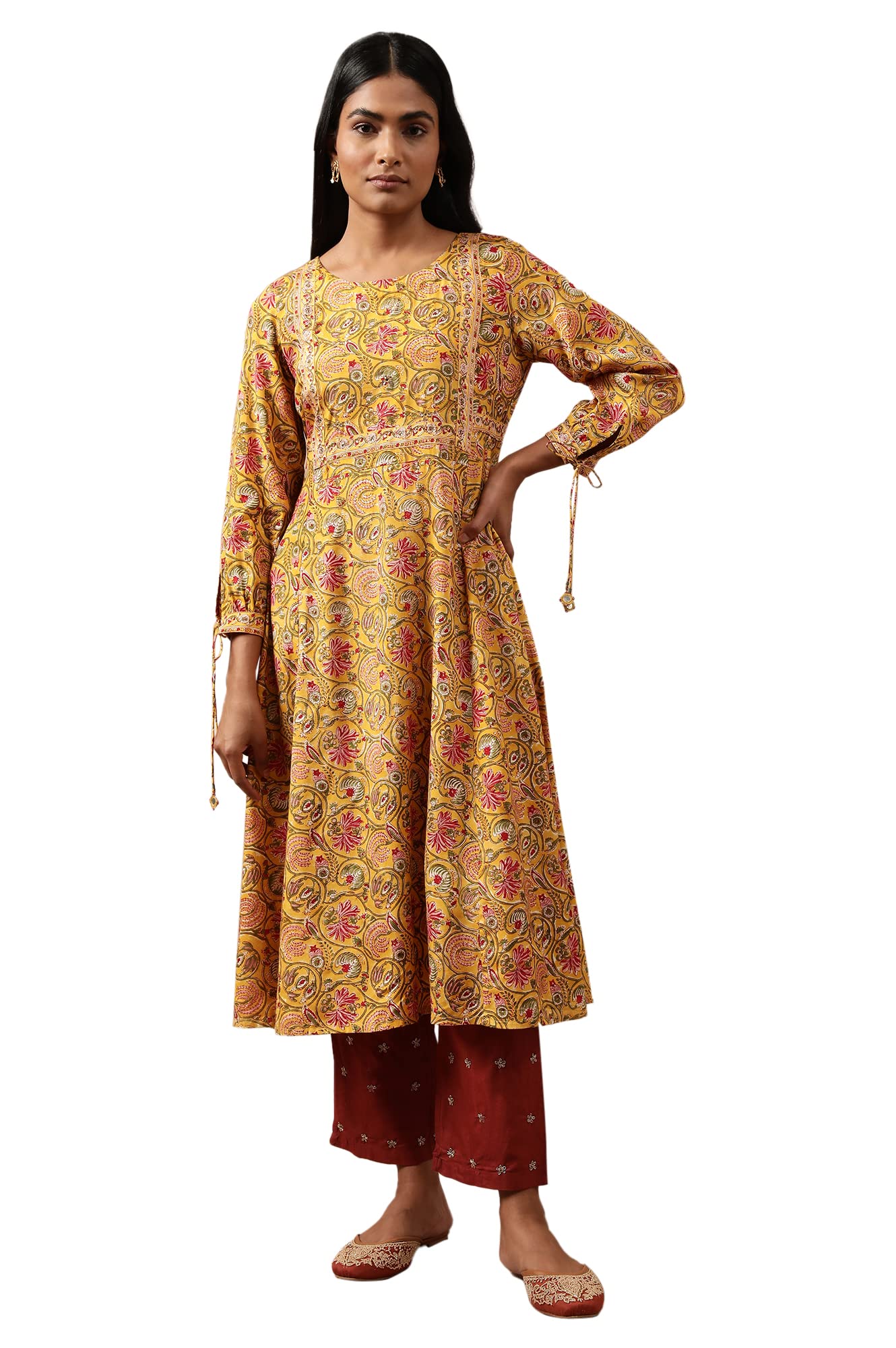 W for Woman Women's Viscose Regular (Kurta_ARTISANS Gold_L)