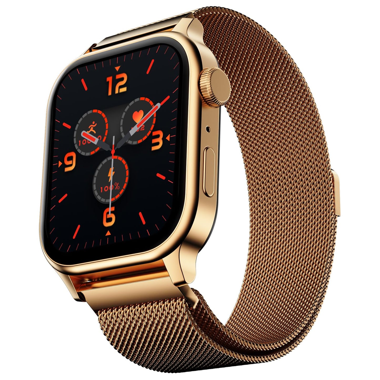 Fire-Boltt Rise Smart Watch, 1.85" HD Display, Metal Body with Bluetooth Calling, Rotating Crown, AI Voice Assistant, 120 Sports Modes, Neon UI, SpO2 & Heart Rate Monitoring (Gold Millanese)