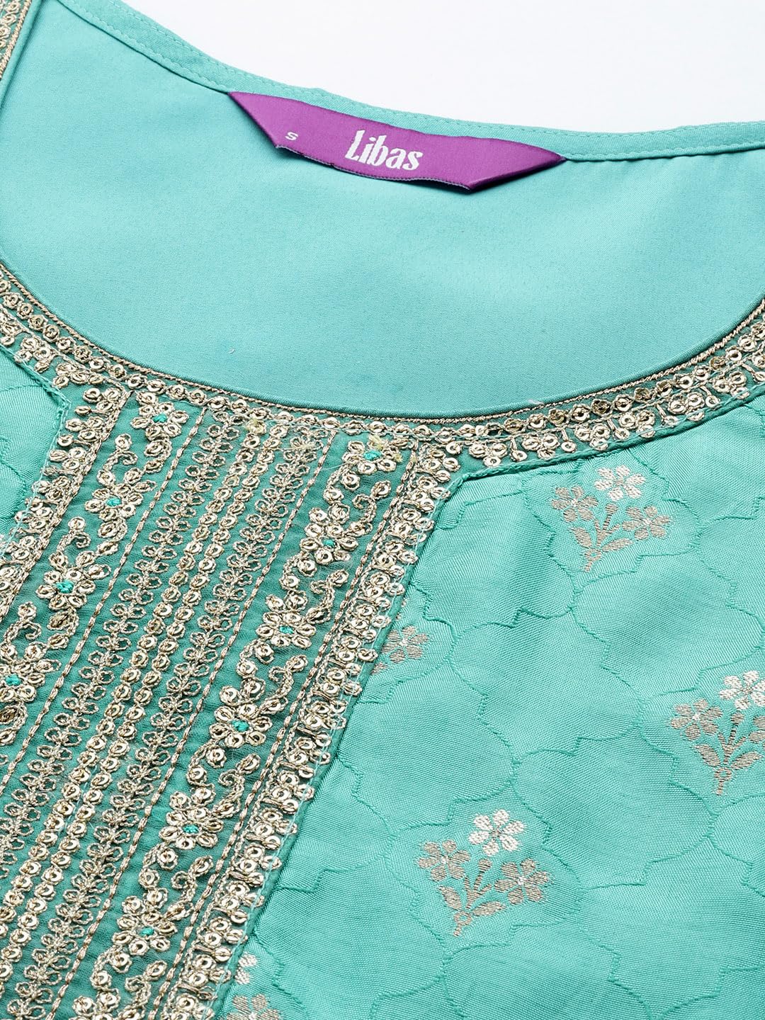 Libas Womens Self Design Silk Blend Pakistani Kurta With Trousers and Dupatta