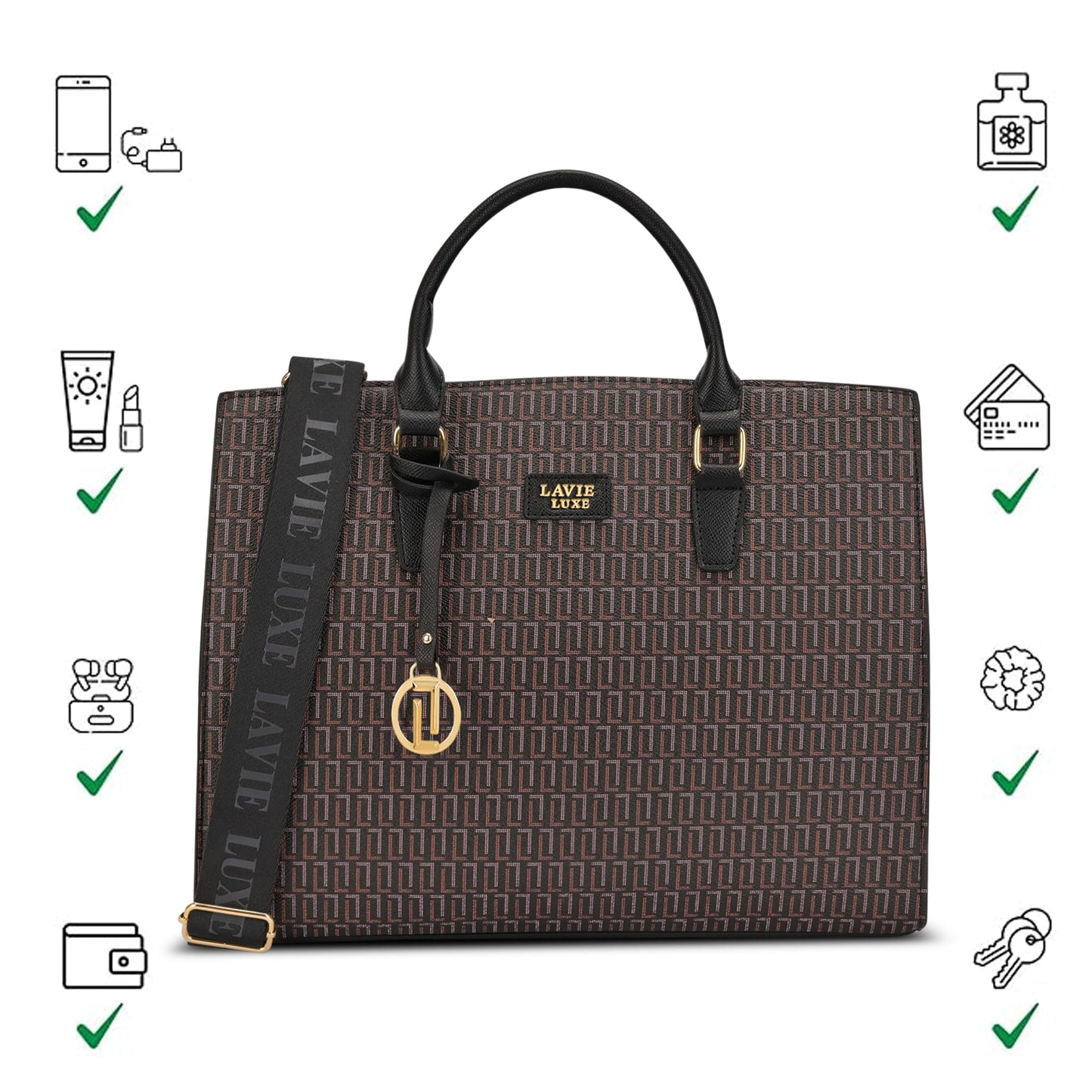 Lavie Luxe Women's Ellon25 Monogram Laptop Satchel Handbag for