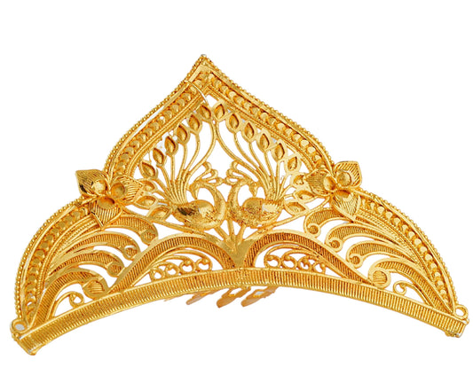 BengCraft Bengali Bridal Gold Plated Front Mukut for Bride | Birthday Princess Golden color Head Crown Hair Accessoriy for Girls | Wedding Tiara and Marriage Taj for Dulhan Women | Big Size Bada Mutuk for Dance, God and Goddes Idols Krishna, Laddu Gopal,