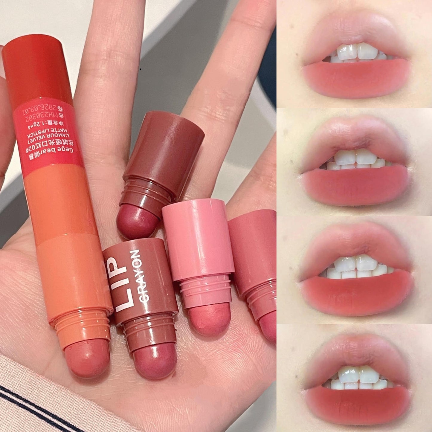 GEGE BEAR L'Amour 4-in-1 Velvet Matte Lipstick Crayon – Compact Design, Vibrant Shades, Long-Lasting & Smooth Application (SET 02, PACK OF 1)