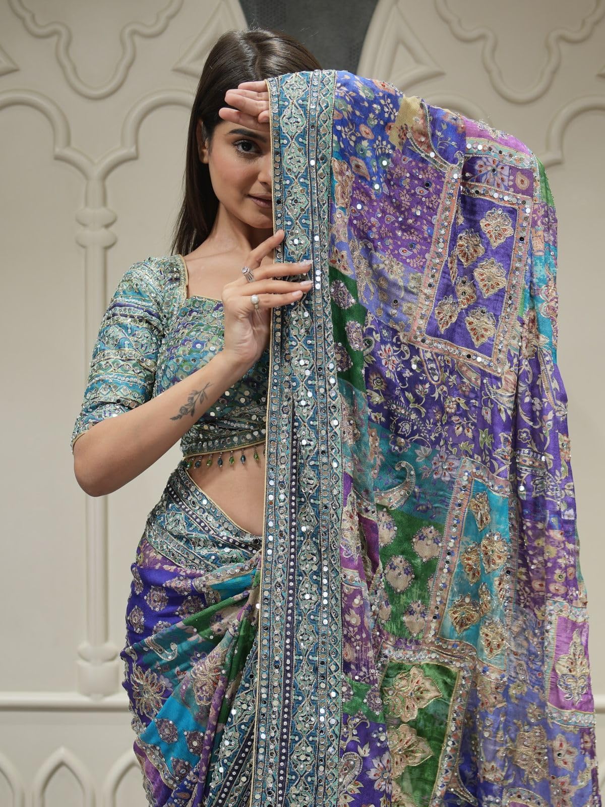 SATPURUSH Printed Chinon Silk Saree for Women