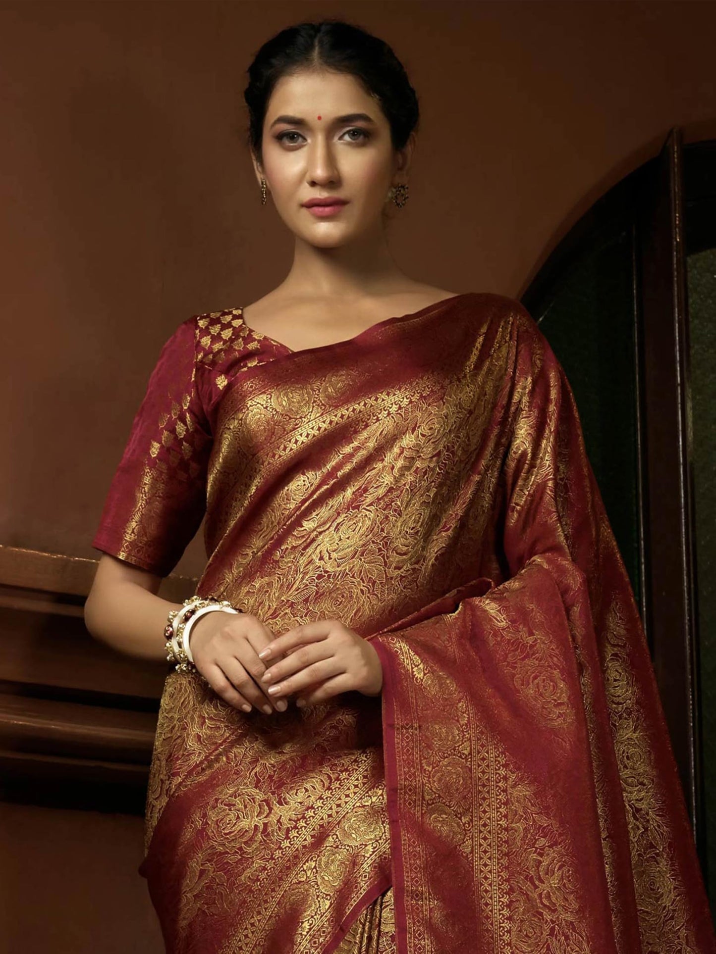 Vardha Women's Kanchipuram Art Silk Saree with Unstitched Blouse Piece - Zari Woven Work Sarees for Wedding (Asya Silk, 393, Maroon)