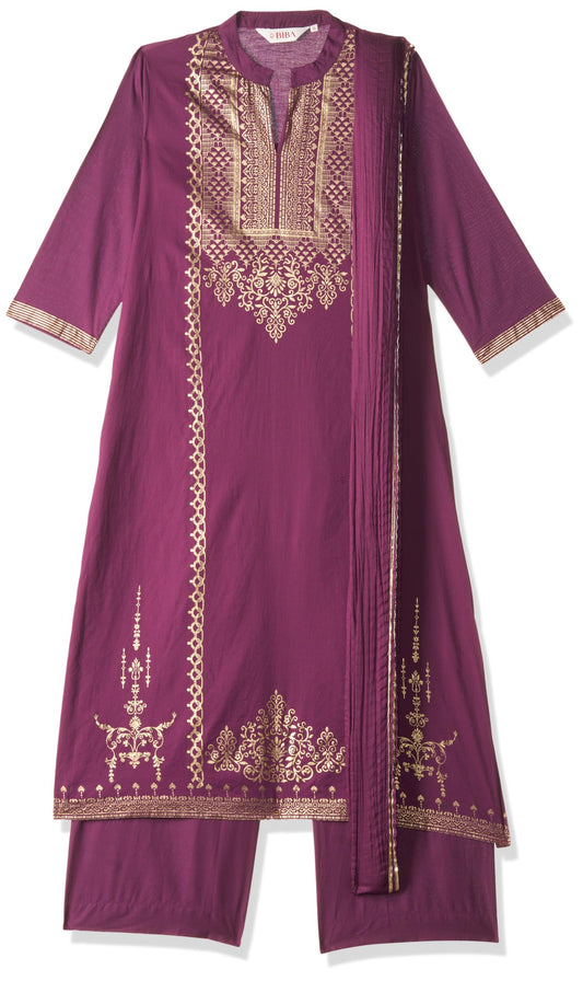 Biba WOMEN PRINTED RELAXED SALWAR KURTA DUPATTA(SKDSKD7028E_WINE_38)