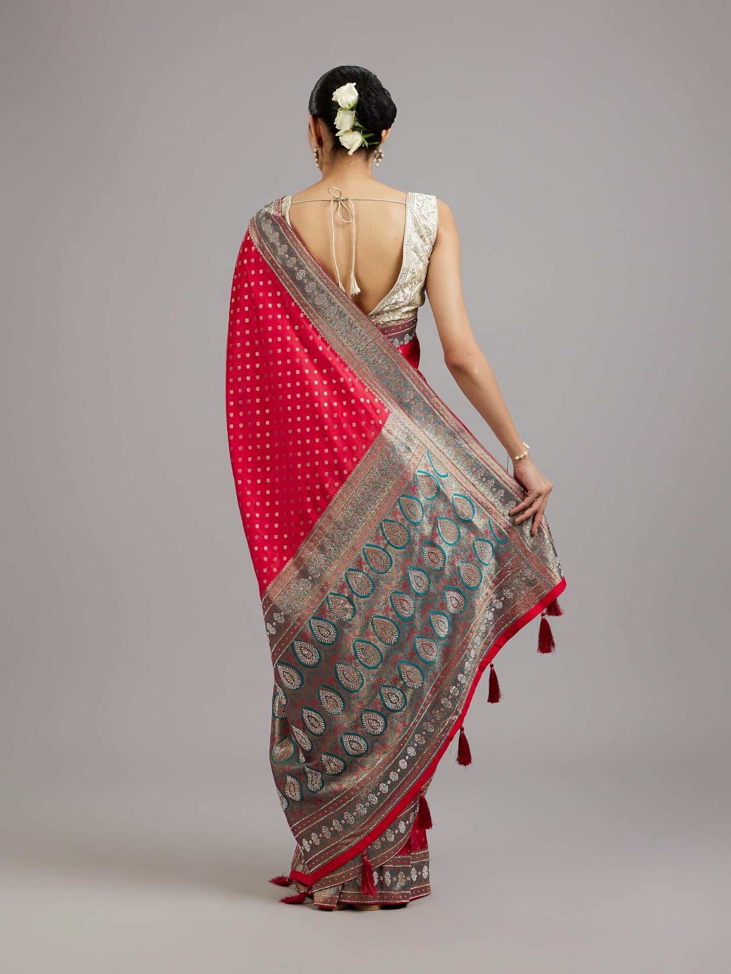 MOHEY Women's Art Silk Stone Work|Weave Saree with Blouse Piece(Pink)