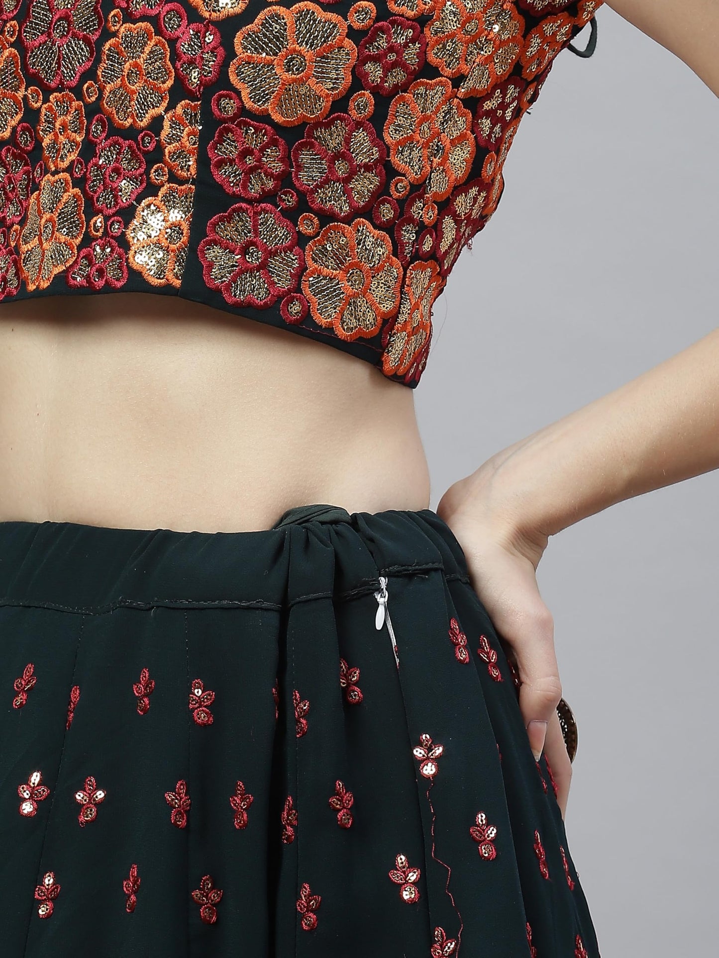 Divine Exim Women's Georgette Semi Stitched Lehenga Choli with Dupatta | Traditional, Wedding, Ethnic Wear Lehenga | Thread and Sequin Embroidery Pattern (Green)