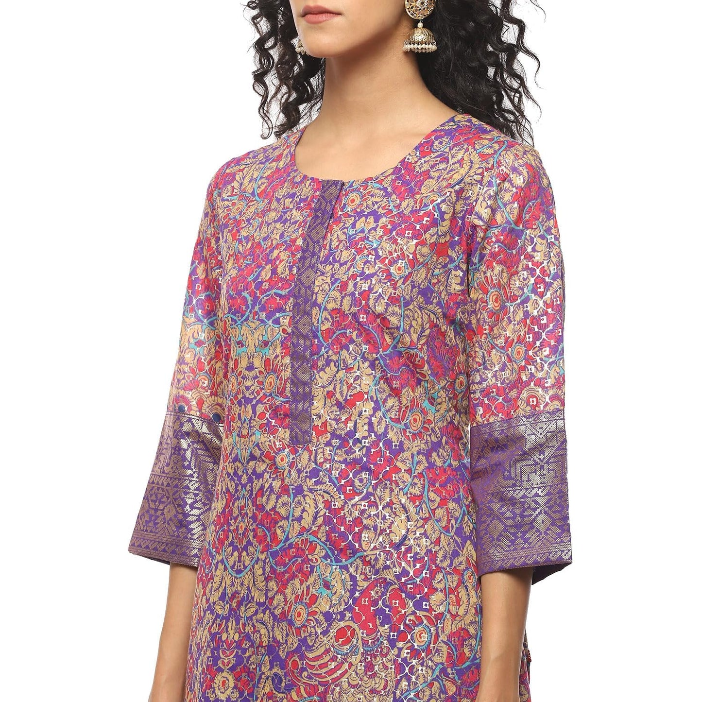 BIBA WOMEN PRINTED STRAIGHT SALWAR KURTA DUPATTA(SKDASSORTED7566E_PURPLE_38)