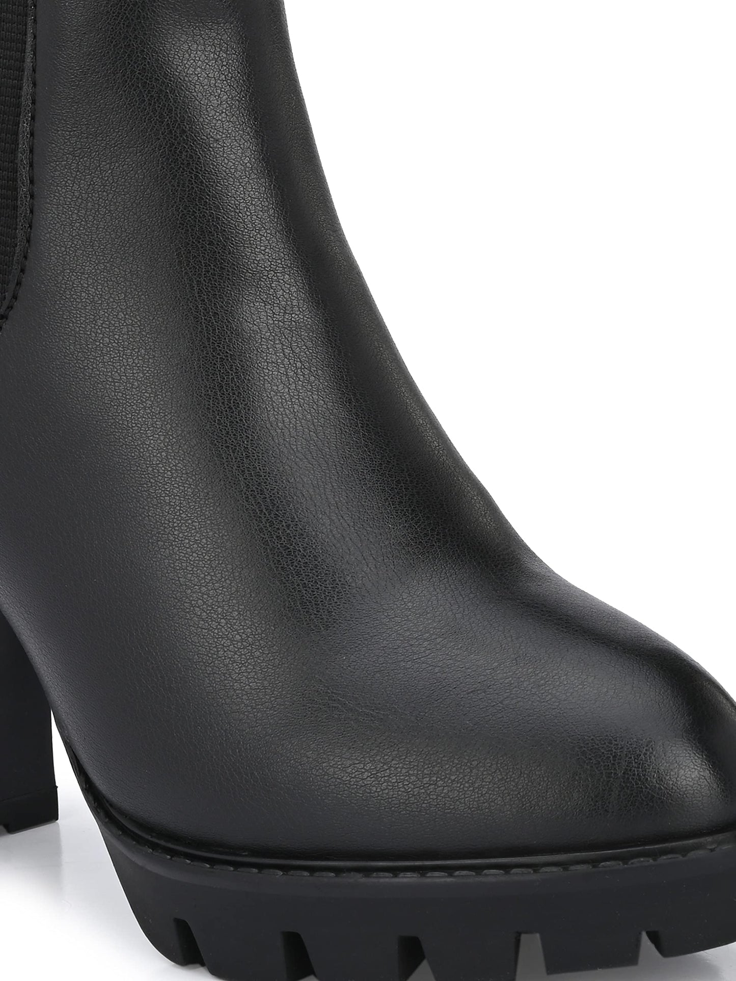 Delize Black Women Vegan Leather, Calf Length, high Heel Chelsea Boots