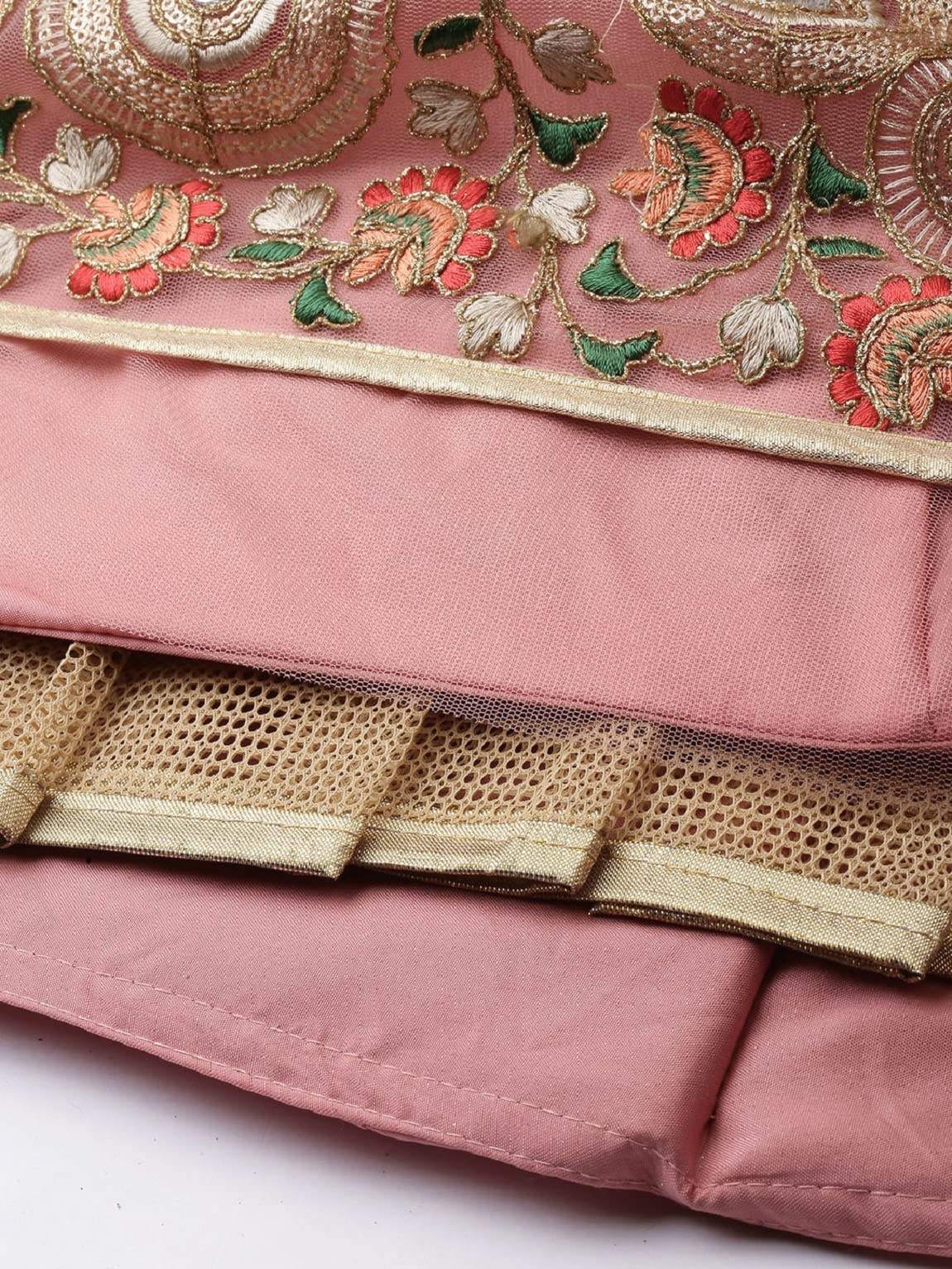 Divine International Trading Co Women's Net Embroidered Semi-Stitched Lehenga Choli with Dupatta (Peach-Wedding-Girlish-Latest-Lehenga; Free Size;7315)