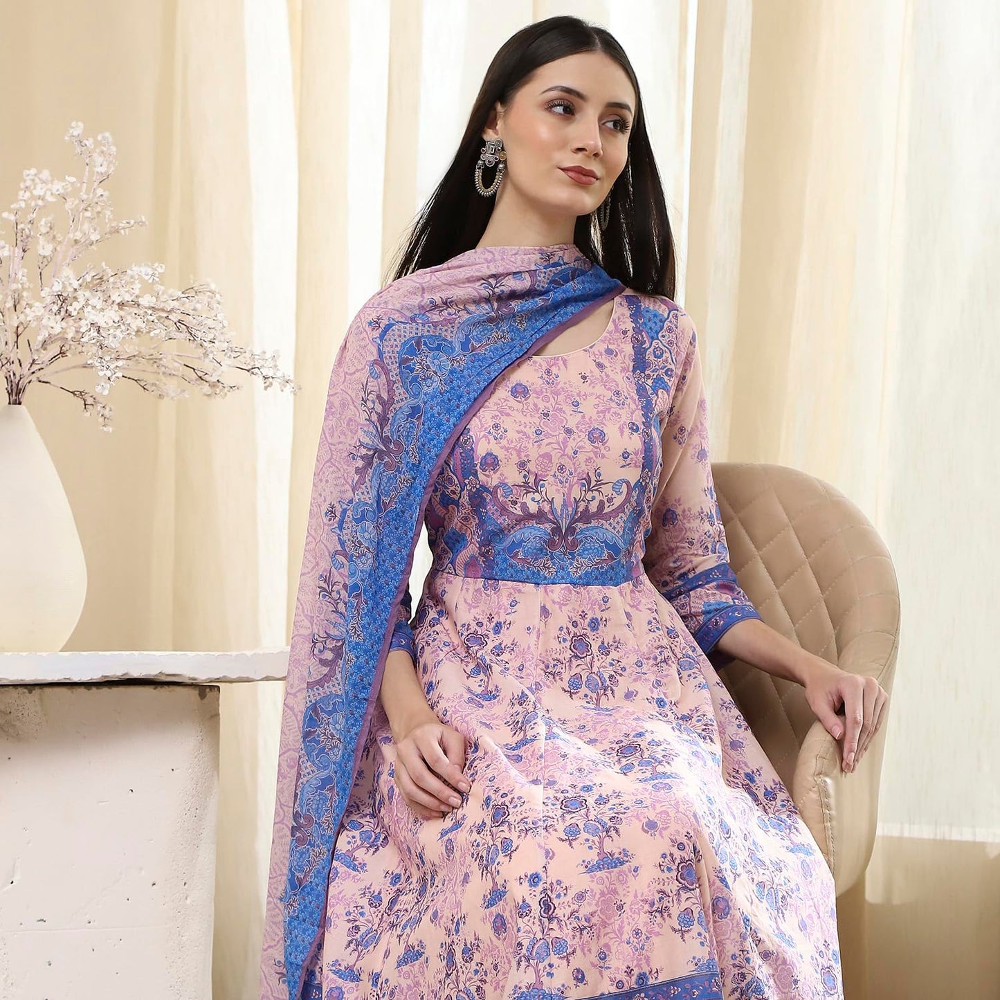 Biba Women's Voile 92X80 Kurta Set (SKDVIN8652ESS25BLU_Blue