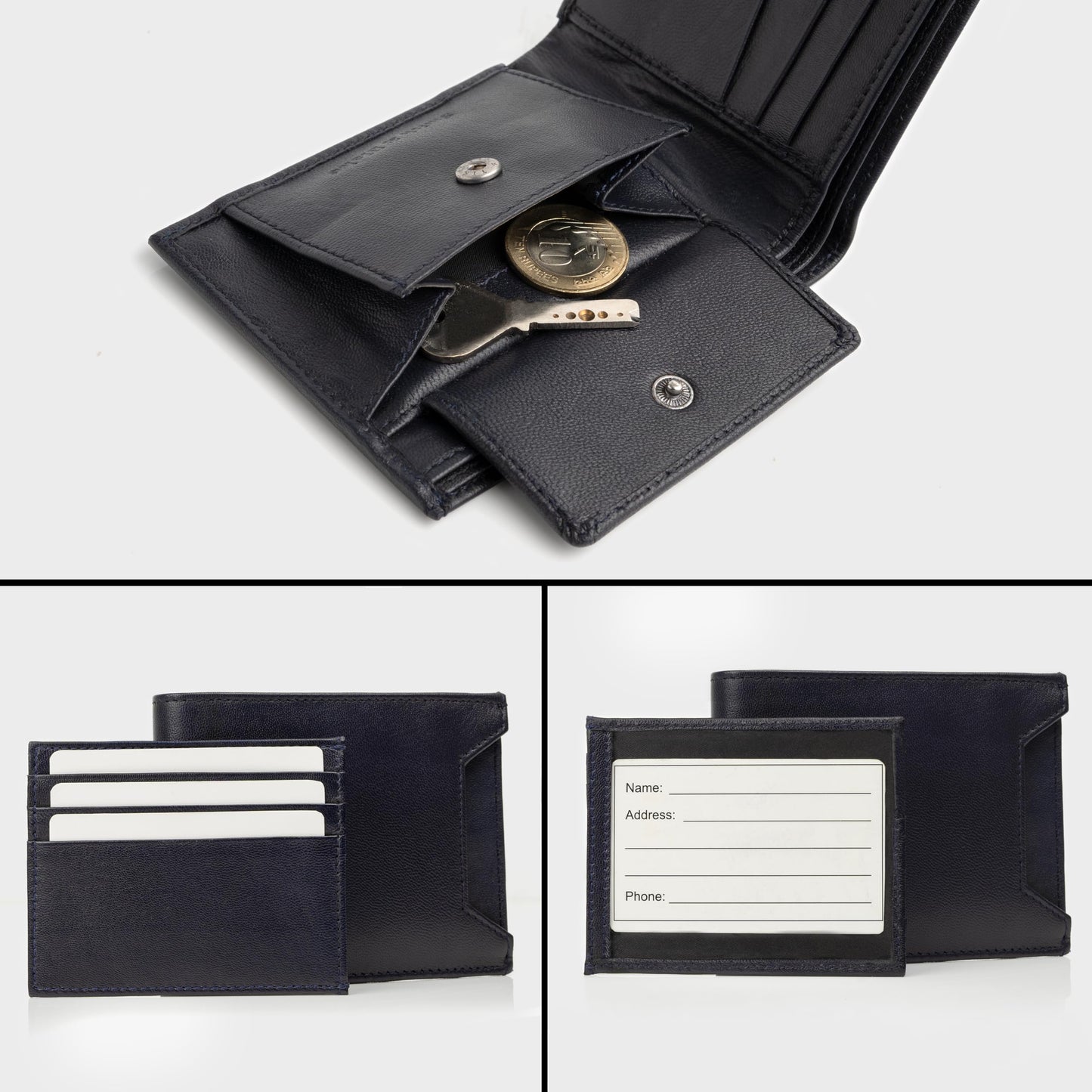 Smith & Blake - Gift Combo Set - Wallet for Men, Pen and Key Ring - Blue Leather - Fortuna