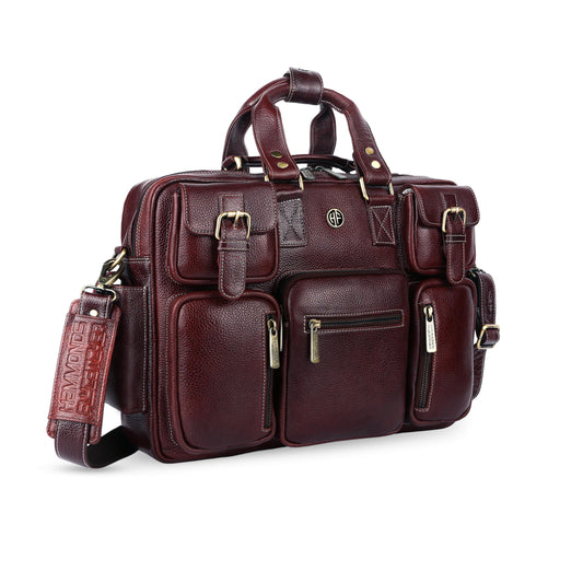 HAMMONDS FLYCATCHER Genuine Leather Office Bag for Men with Adjustable Shoulder Strap - 15.6 Inch Laptop Bag for Men - Water Resistant, 1 Year Warranty - Office, Travel, Daily Use - Brown