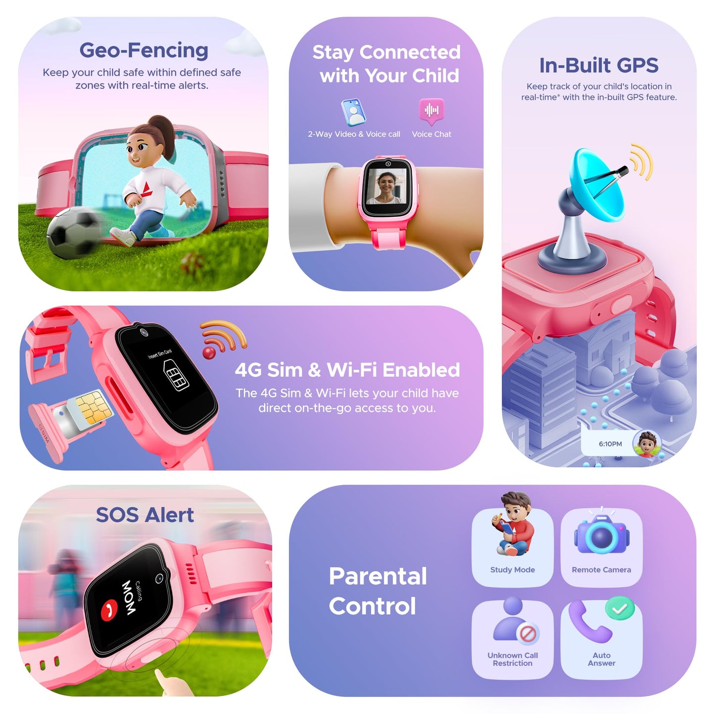 boAt Wanderer Smart Kids Watch w/ 2-Way Video & Voice Calls, SOS, Geo Fencing, Restrict Unknown Calls, Parental Controls,2MP Camera 1.43" (3.6 cm) HD Display Fitness Smart Watch (Candy Pink)