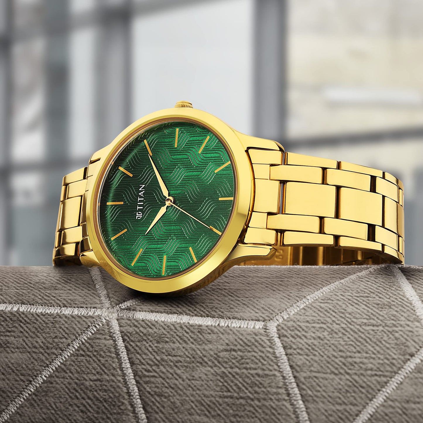 Titan Karishma Radiance Green Dial Analog Stainless Steel Strap Watch for Men-NS1825YM07