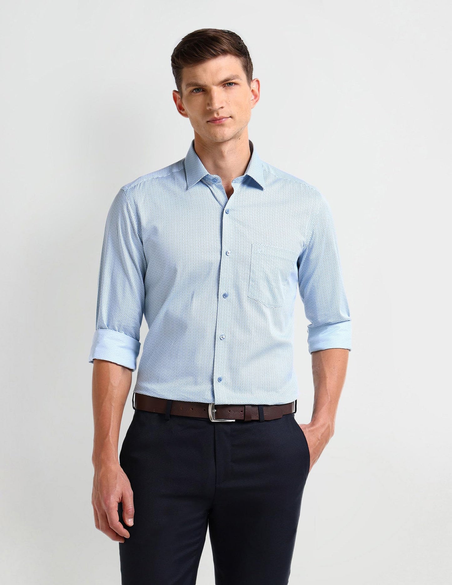 ARROW Men's Floral Fitted Shirt (ARAISH0523_ME. Blue