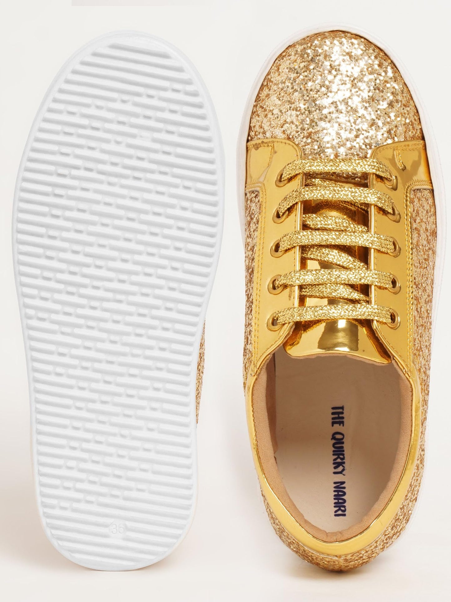 THE QUIRKY NAARI Glitterati Sneakers - Golden for The Luxurious Golden Look | Golden