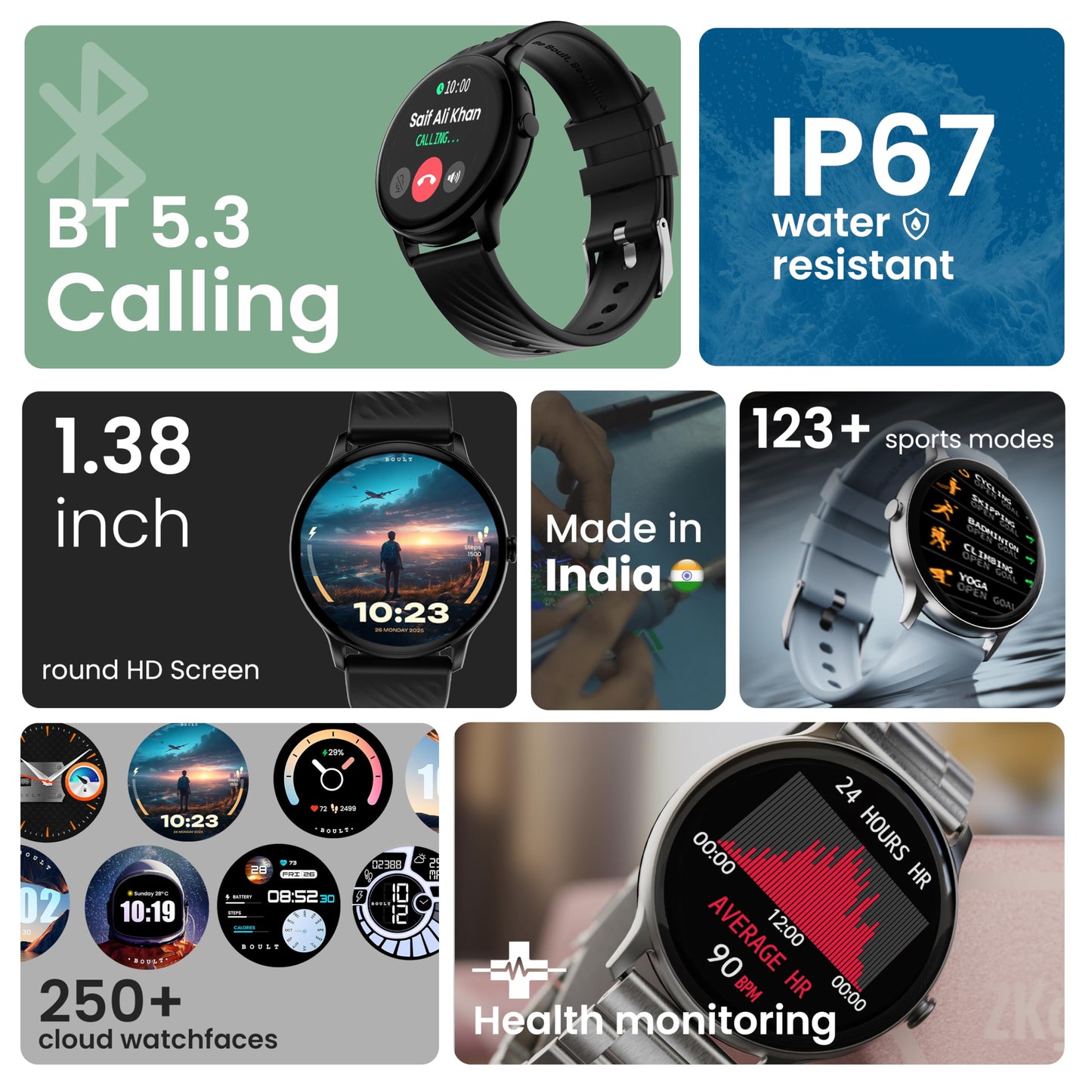 Boult Newly Launched Dire Smartwatch 1.38'' 2.5D Curved HD Display, BT Calling, 500 Nits Brightness, IP67, 250+ Watchfaces, 120+ Sports Modes, AI Voice Assistant, SpO2 Monitoring (Metal Black)