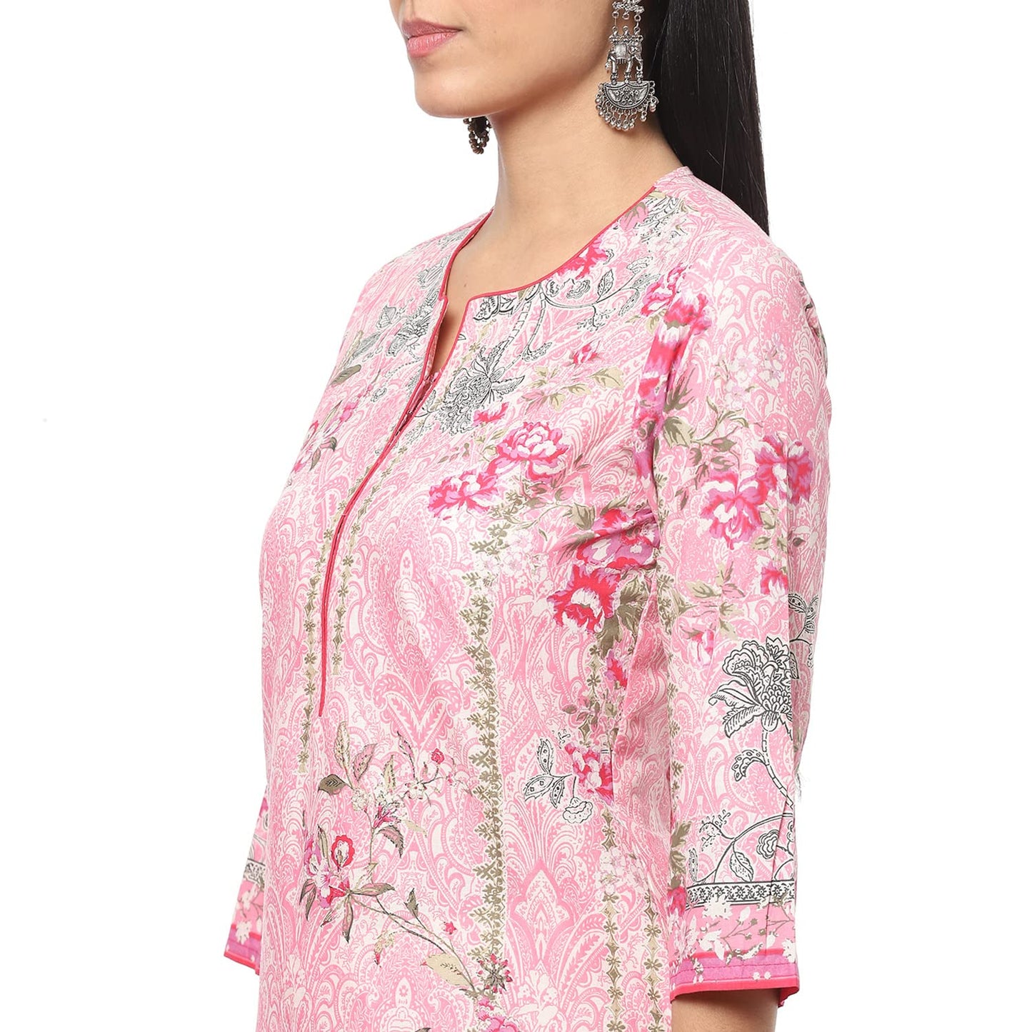 BIBA WOMEN PRINTED NARROW SALWAR KURTA DUPATTA(SKDGARDENIA8517_PINK_34)