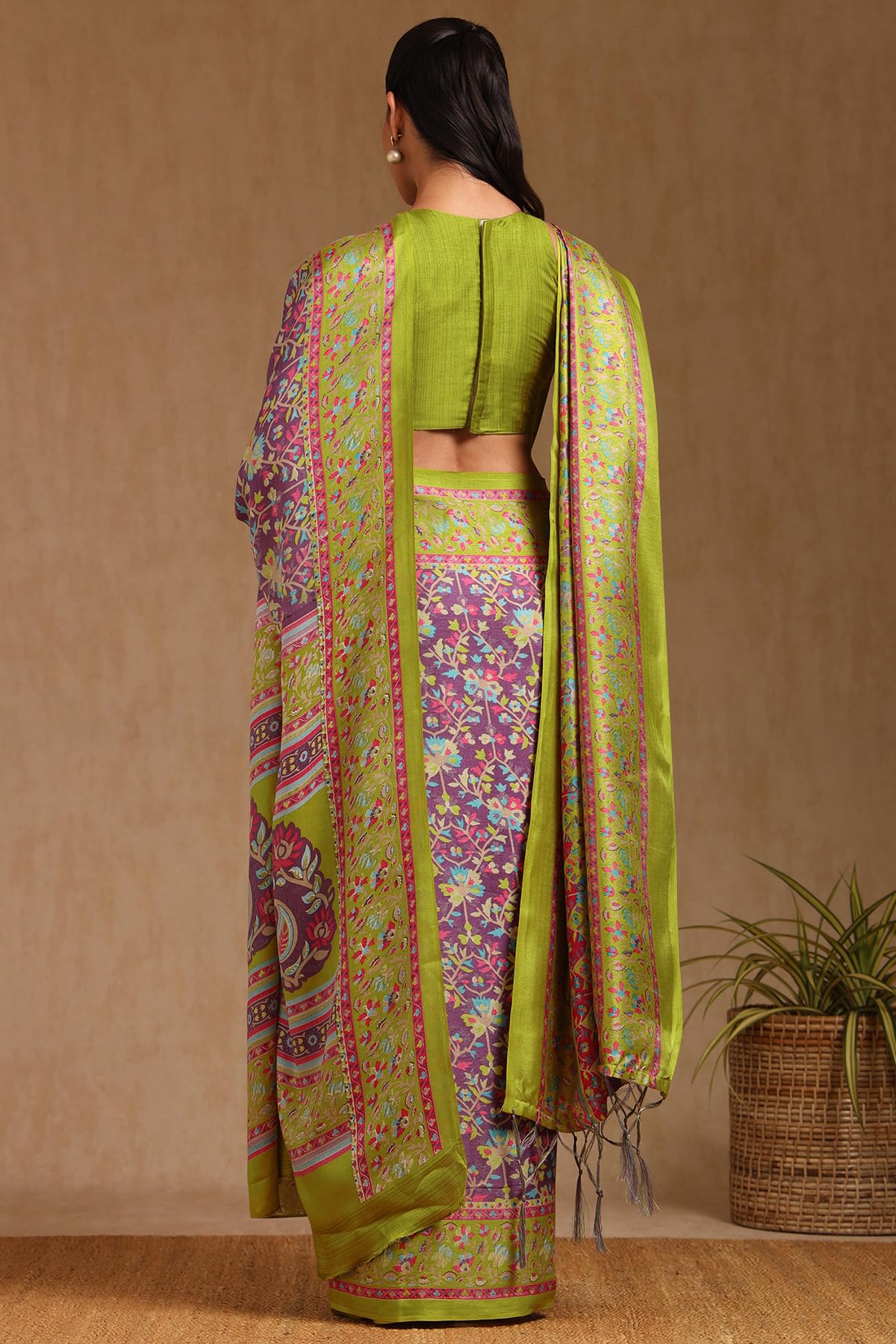 Soch Womens Purple Pashmina Floral Print Saree