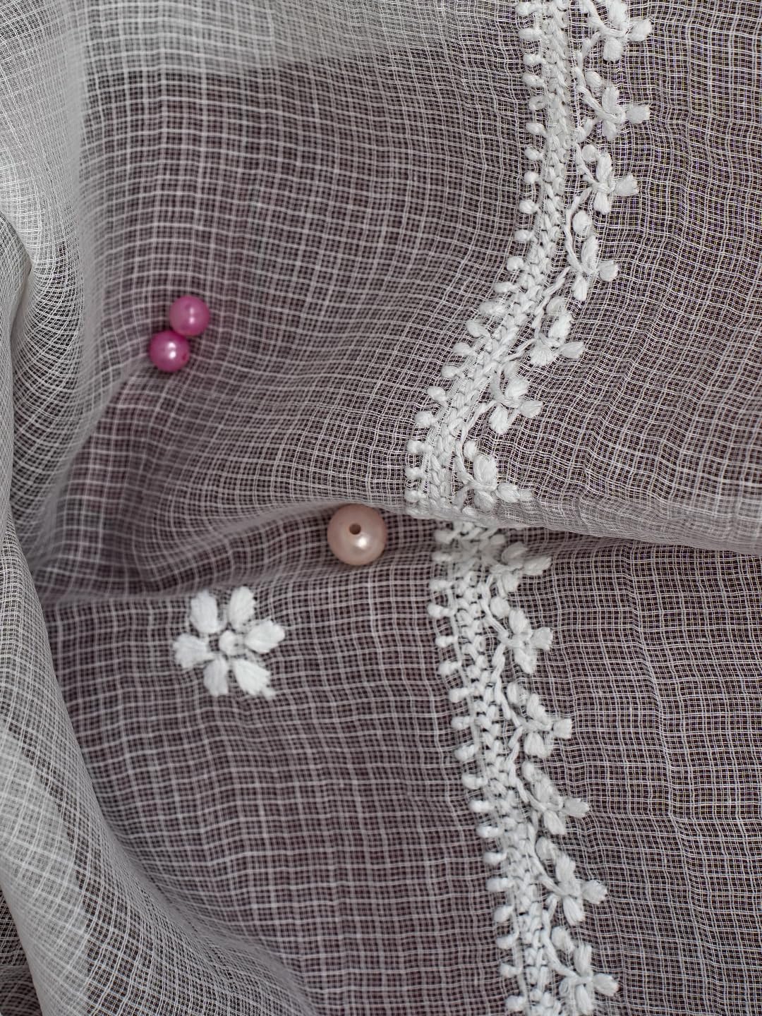 Ada Hand Embroidered Lucknow Chikankari White Cotton Blend Dupatta Stole for Women A511111