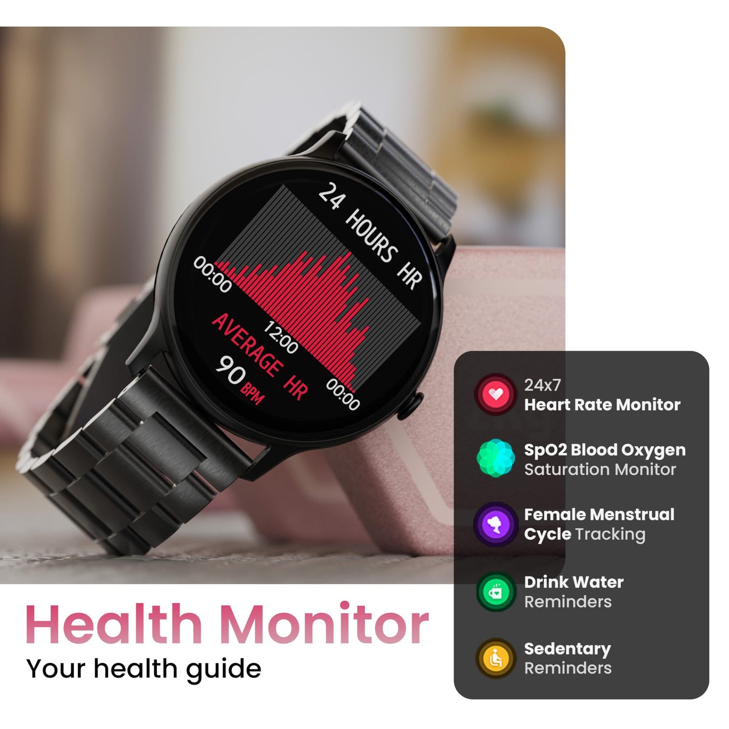 GOBOULT Dire Smartwatch: 1.38'' 2.5D Curved HD Display, BT Calling, 500 Nits Brightness, IP67, 250+ Watchfaces, 120+ Sports Modes, AI Voice Assistant, SpO2 Monitoring (Jet Black)