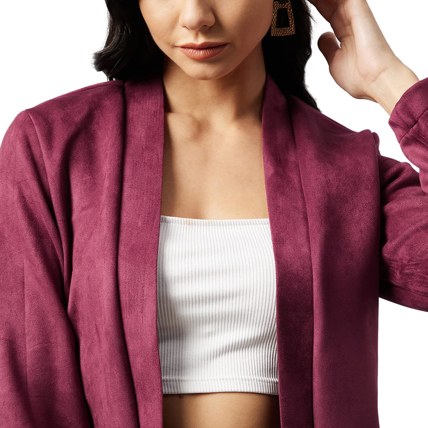 Marie Claire Women's Casual Suede Shrug Sweater (MC2314_Maroon_L)