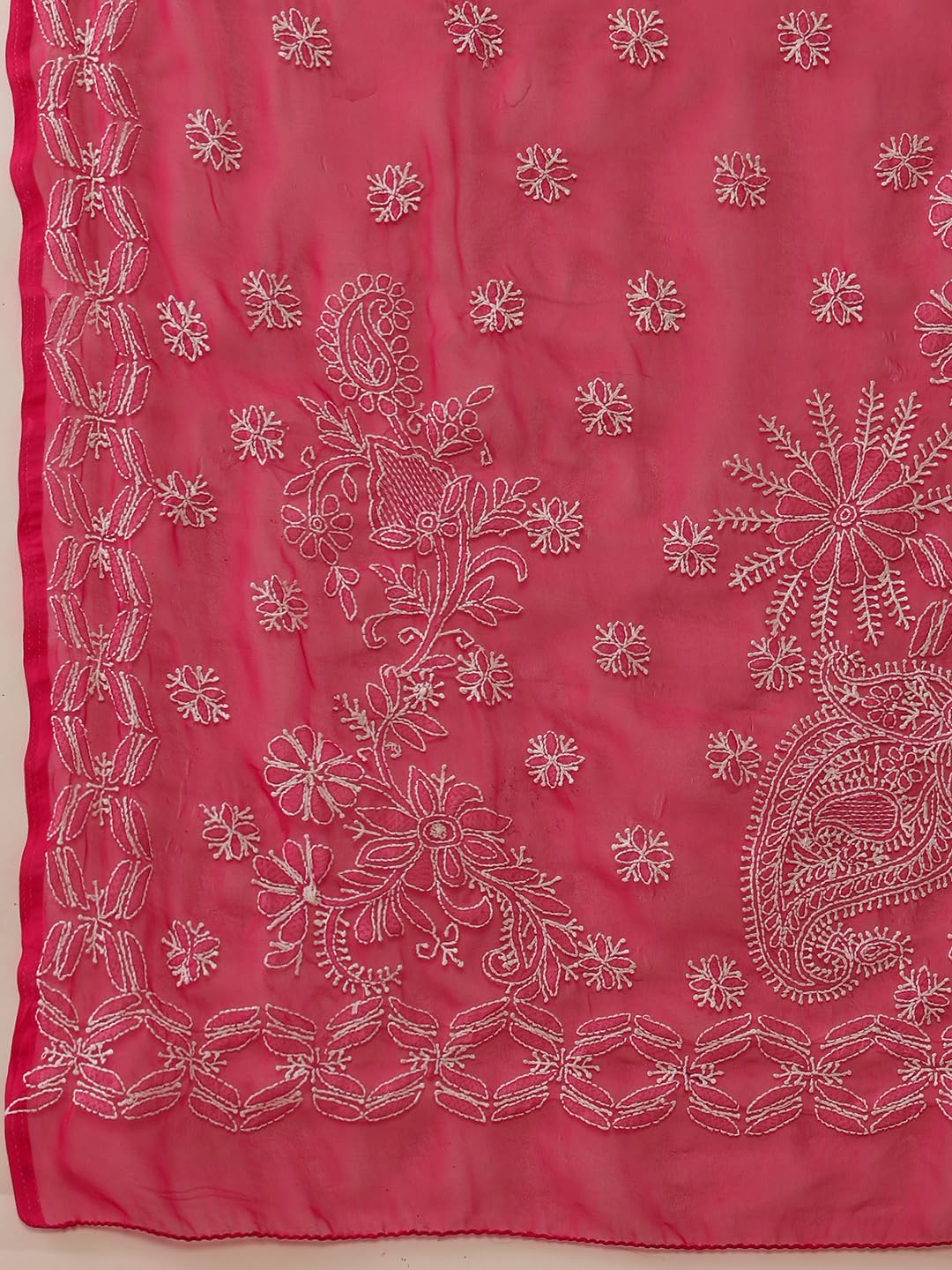 Ada Women's Hand Embroidered Lucknowi Chikankari Georgette Saree With Unstitched Blouse Piece A311379 Pantone Magenta