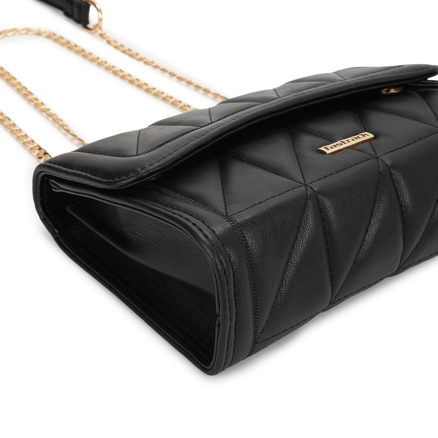Fastrack Women Quilted Sling Bag with Chain Strap | Magnetic Flap Closure, Inner Zip Pocket and Spacious Interior | Stylish Everyday Bag | Sling for Casual Carry, Black