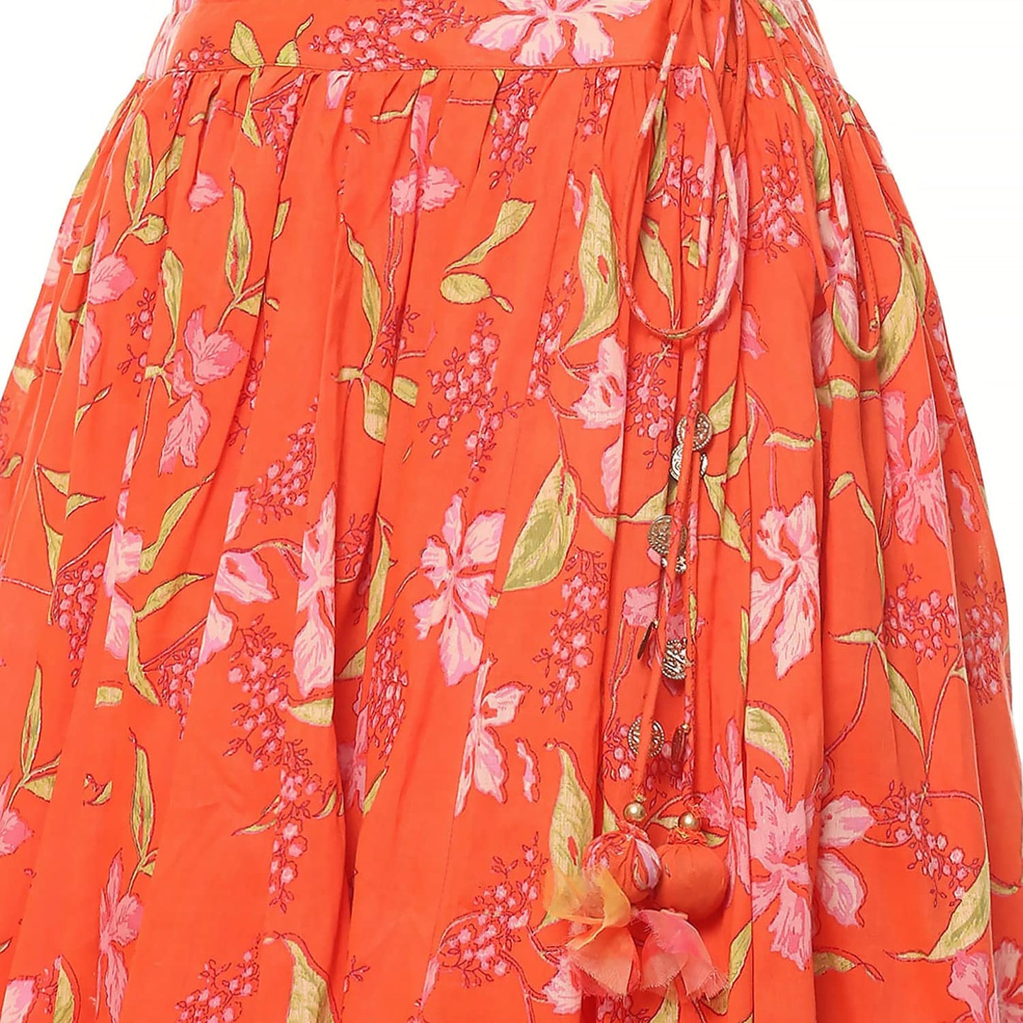 BIBA Women's Orange Art Silk Cape Lehenga Set