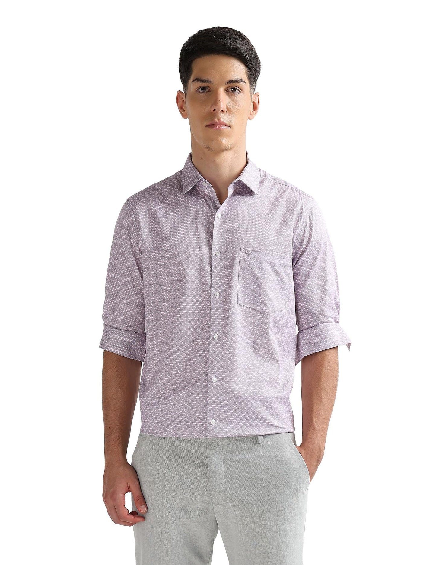 Arrow Men's All-Over Printed Originals Shirt (ARAKSH0674_Lavender_39)