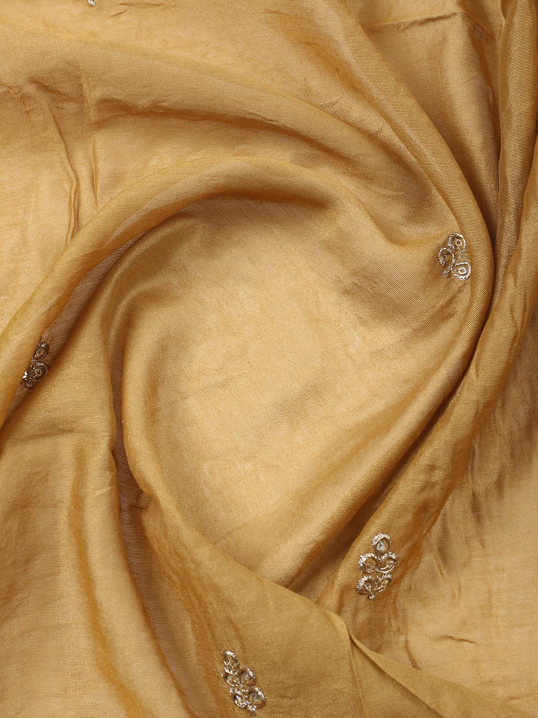 Meena Bazaar Printed Cotton Blend Mustard Unstitched Kurta with Bottom & Dupatta