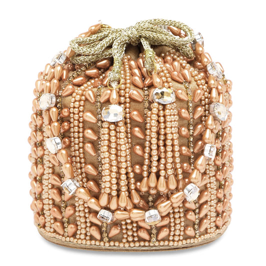 Peora Rose Gold Potli Bags for Women Evening Bag Clutch Ethnic Bride Purse with Drawstring(P36C)