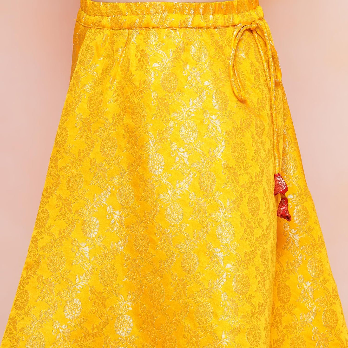 AJ DEZINES Kids Ethnic Wear Jacquard Brasso Printed Sleeveless Yellow Lehenga Choli Set For Girls (G-LH11-YELLOW-38)