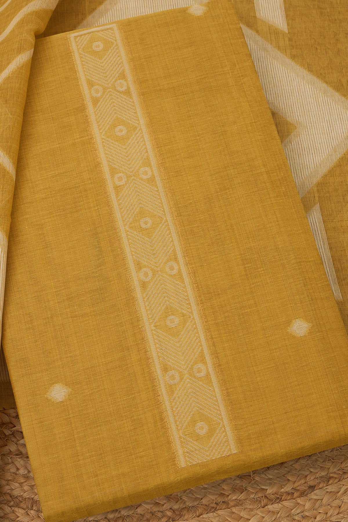 Soch Womens Mustard Chanderi Woven Design Unstitched Dress Material