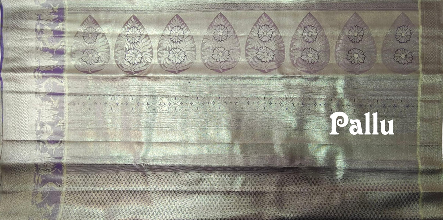 VFCollections Women's Kanchipuram Silk Pure Pattu Sarees – Peacocks Border with Blouse (VFC690-3)