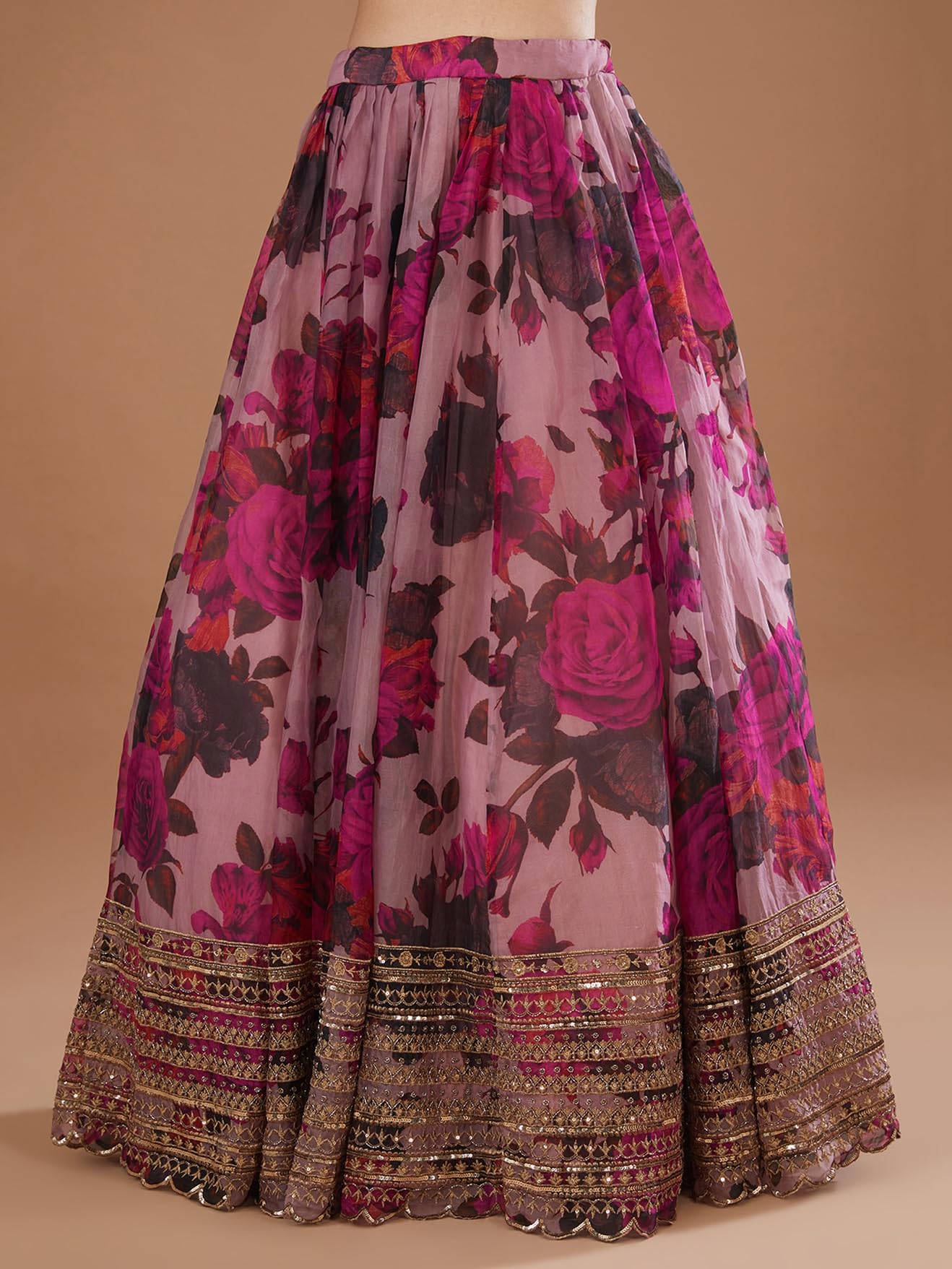 Zeel Clothing Women's Organza Semi-stitched Print and Sequins Embroidered Lehenga Choli With Dupatta (7067-Pink--Lehenga-Choli-Latest, Free size) (Pink)