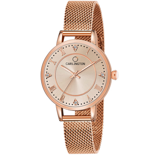Carlington Gold-Plated Analog Dial Women's & Girl's Watch(Rose Gold Dial Rose Gold Colored Strap)