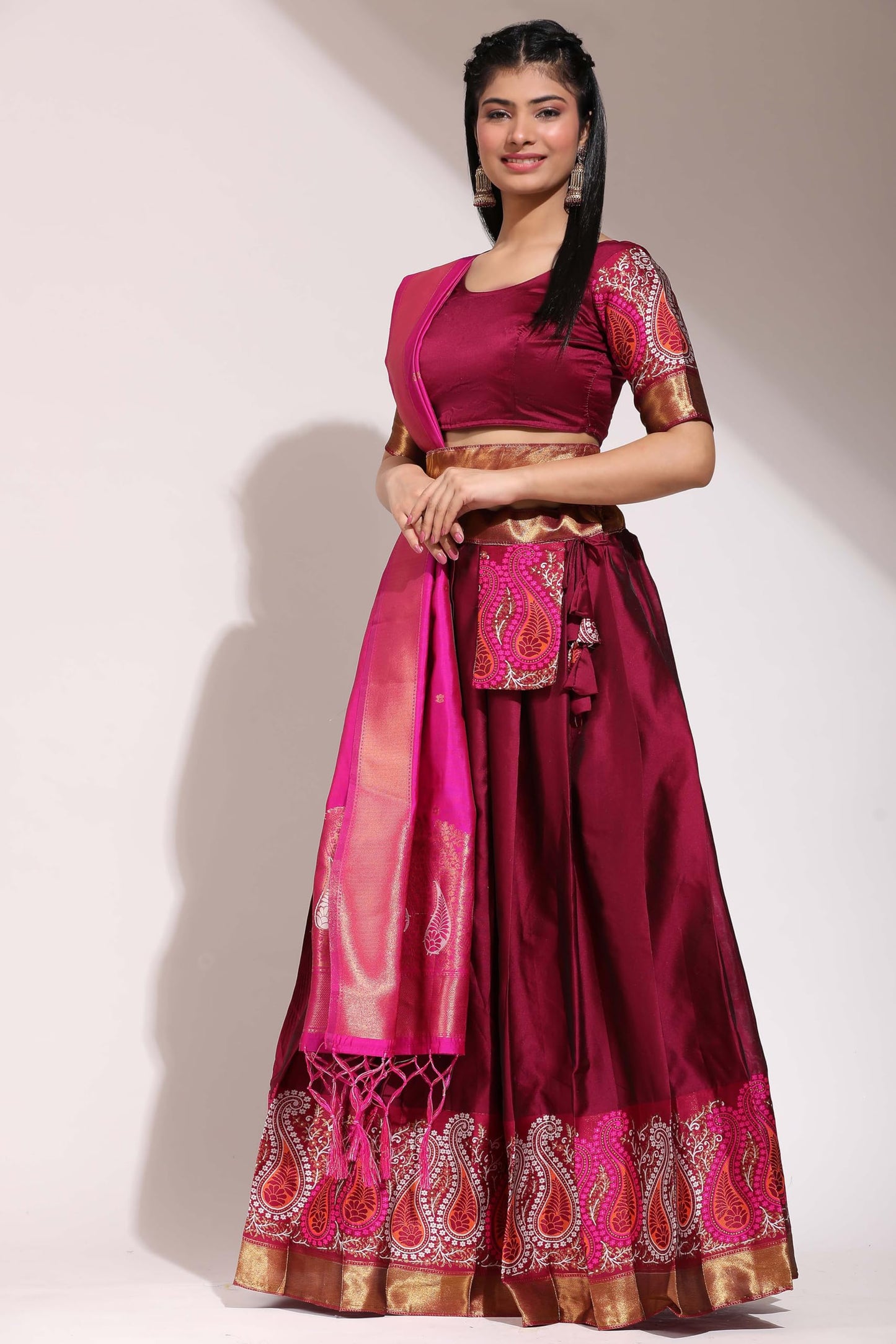 Traditional South India Half Saree for Womens (Purple)