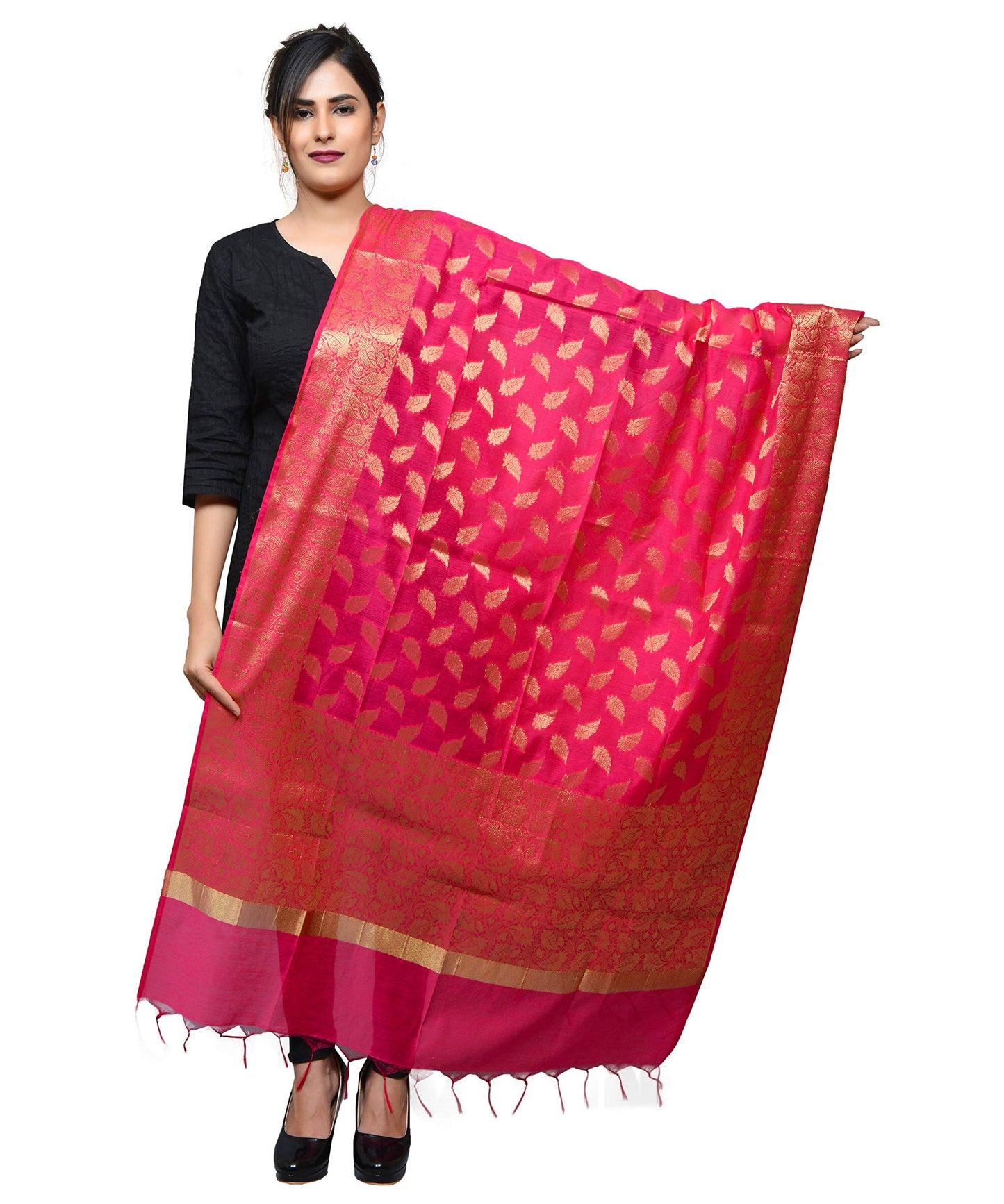 Banjara India Women's Kora Silk Banarasi Dupatta/Chunni (Pink)
