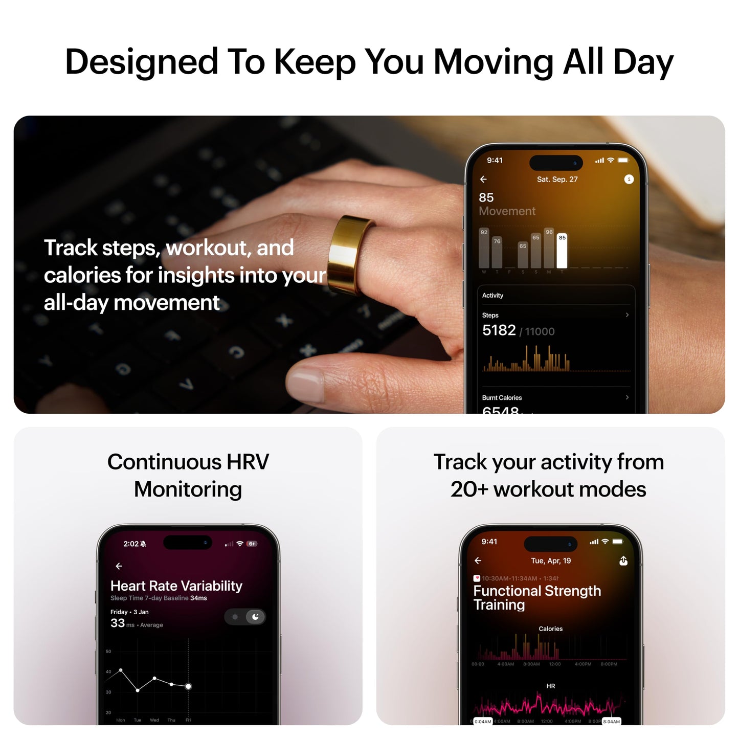 ULTRAHUMAN Ring AIR-Smart Ring Activity Tracker, Size First Sizing Kit,Sleep Tracker,Smart Ring for Men/Women,Fitness Tracker (Bionic Gold, 10)