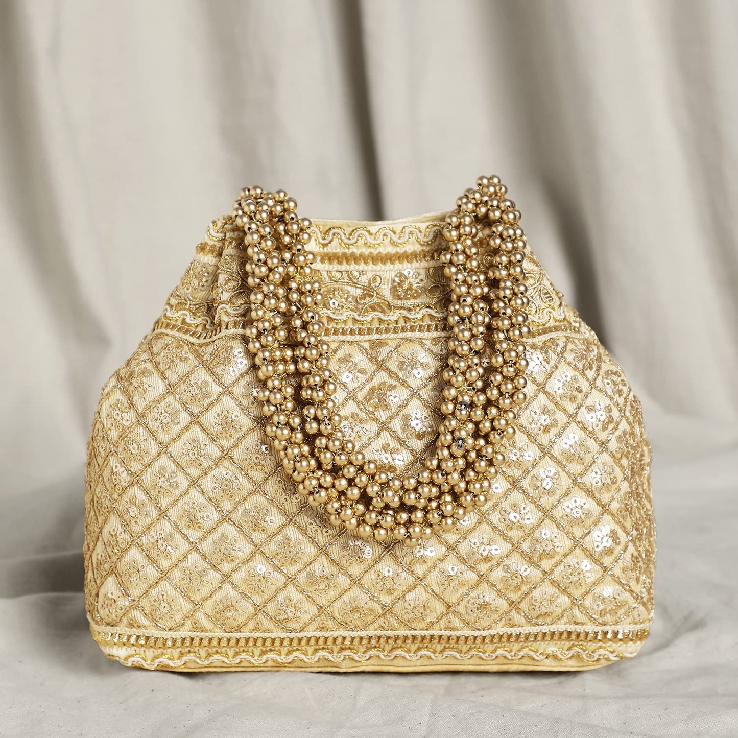 Peora Cream & Green Potli Combo Handbags Gift for Women