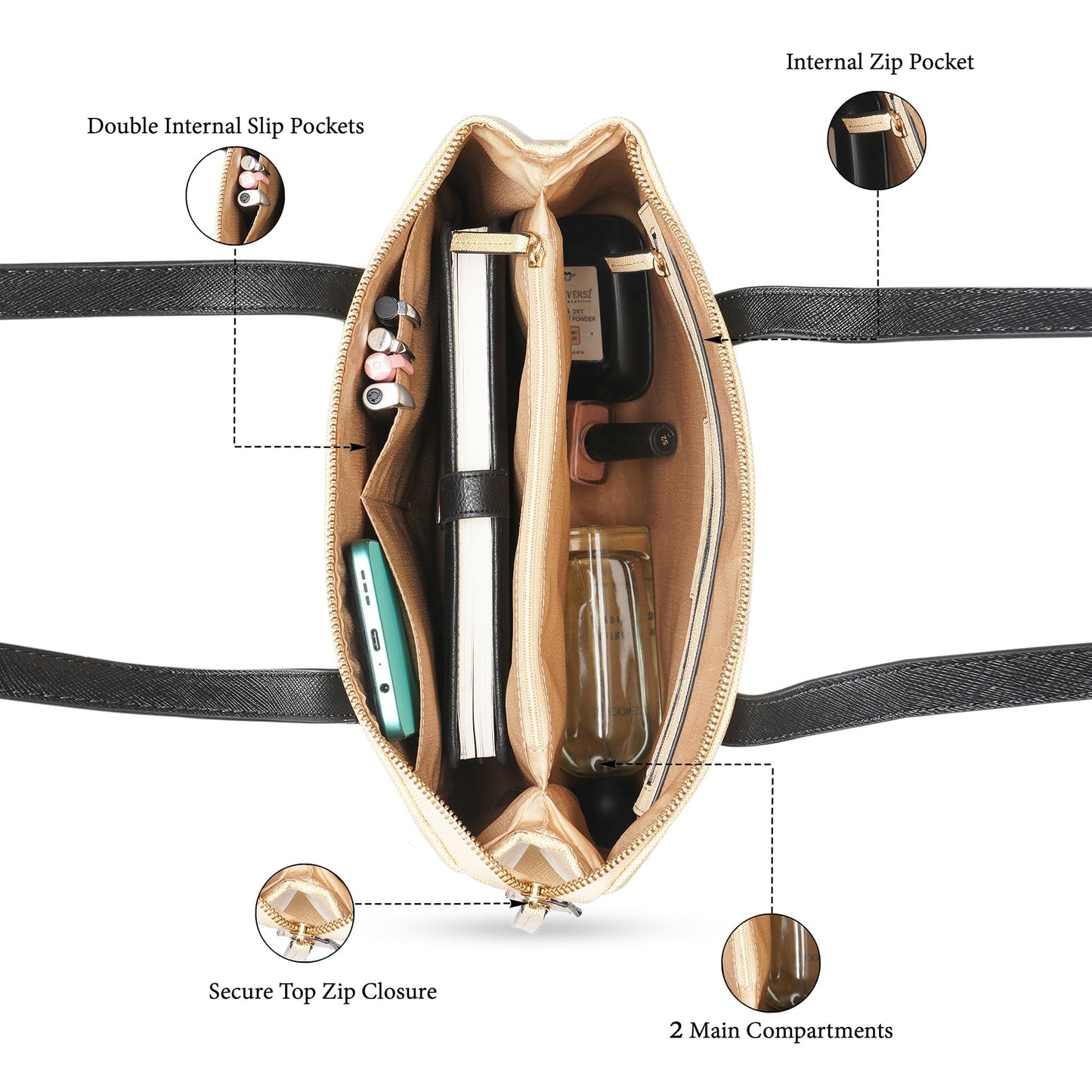 Caprese Roma Tote Medium Beige Bag for Women|Stylish, Durable, Multi-Compartment Design for Work, Travel, Shopping |Comfortable Straps Shoulder Bag, Ideal for Laptop & Essentials