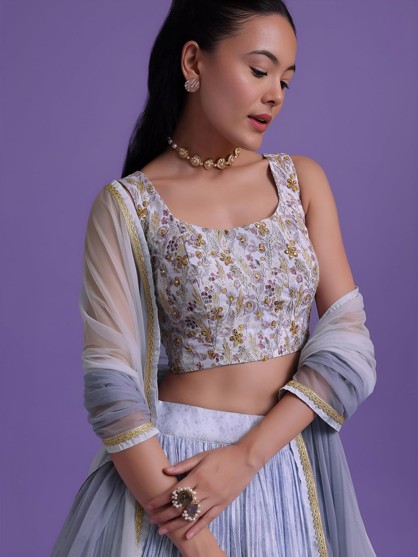 Zeel Clothing Women's Georgette Semi-Stitched Digital Print Mirror Hand Work Lehenga Choli with Dupatta (5100-Blue-Wedding-Stylish-Lehenga-Choli; Free Size)