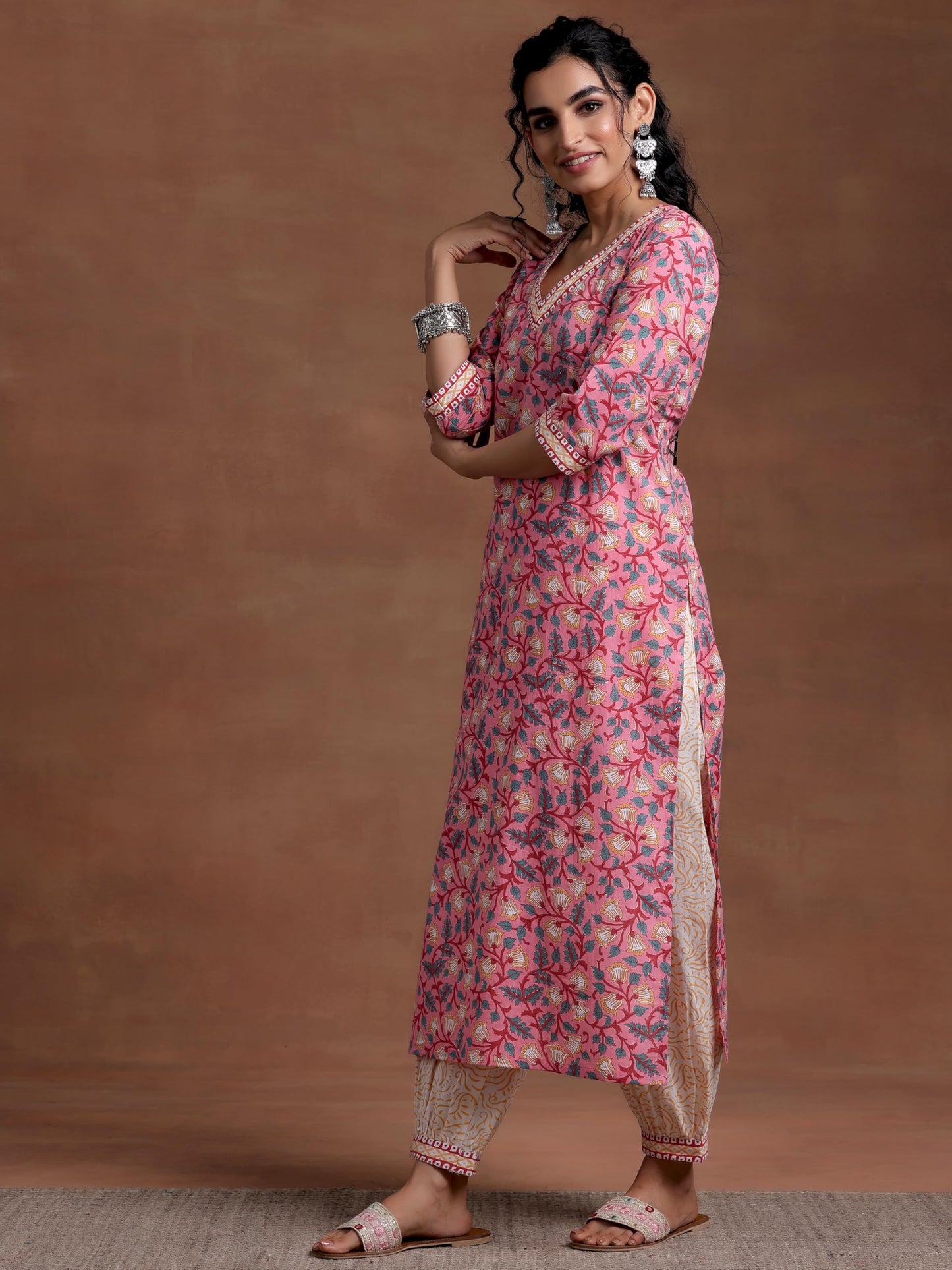 Libas Womens Printed Cotton Straight Kurta With Salwar and Dupatta