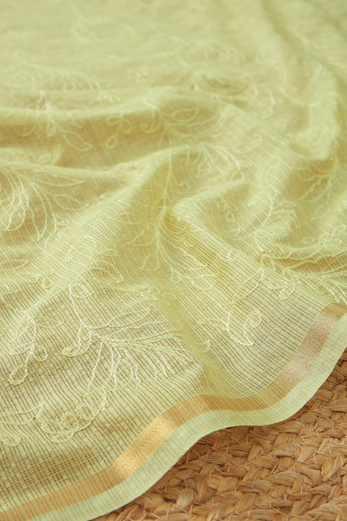 Soch Womens Yellow Kota Embroidered Dupatta With Thread Work