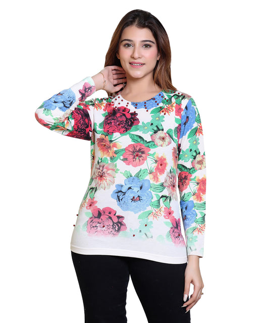 Grand Line Women's Woolen Winter Wear Warm Pull on Full Sleeve Round Neck Round Neck Top for Women | Size: Suitable for L and XL |White | GL0033White_1