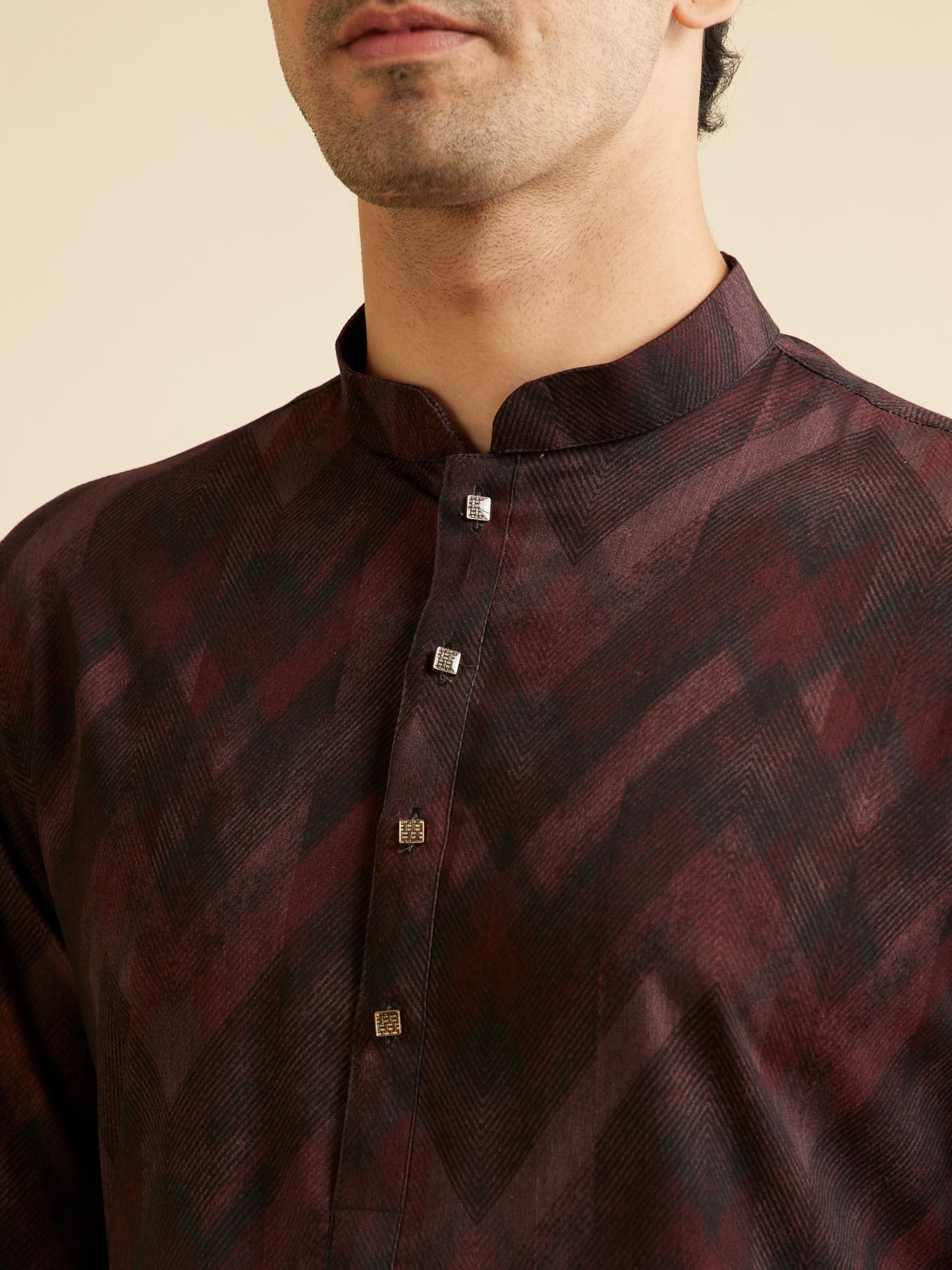 Manyavar Men's Spandex Chevron Patterned Kurta (Maroon,XL)