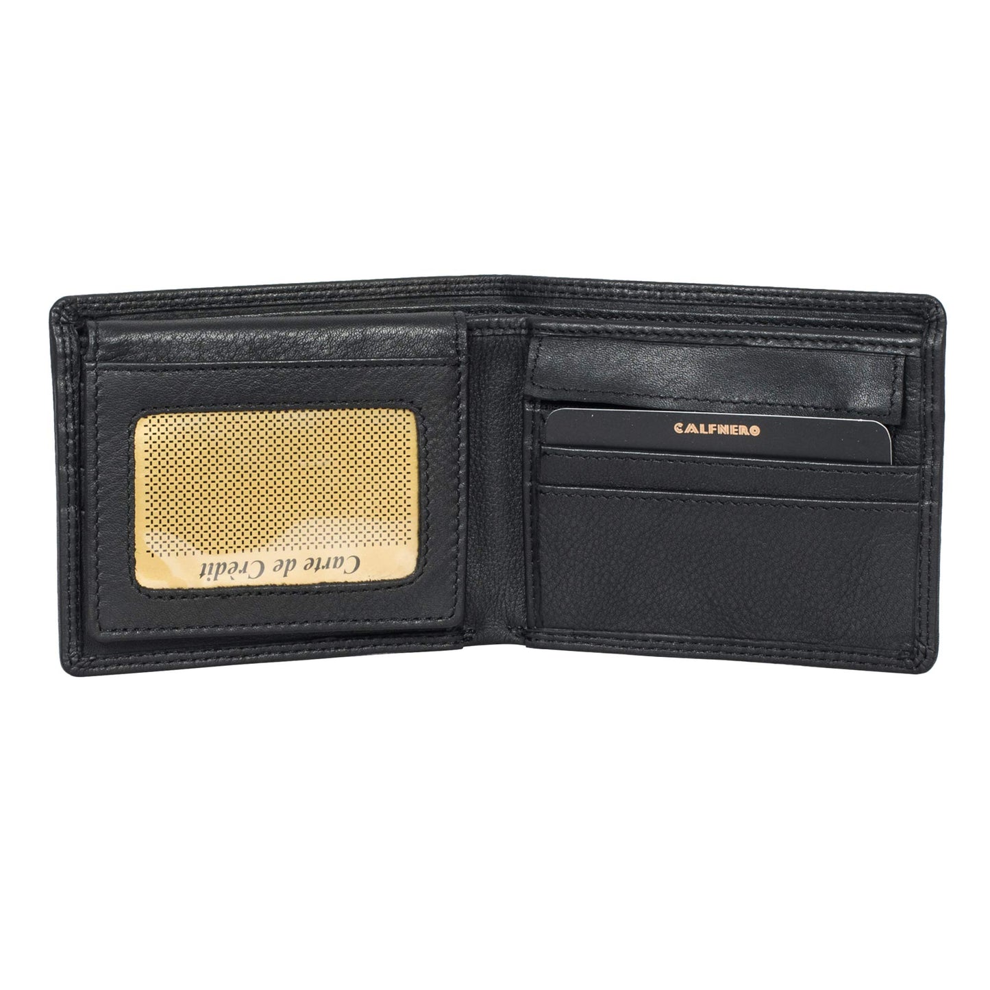 Calfnero Men's Genuine Leather RFID Wallet | Bi-Fold Wallet with Flip-Up ID Window, Multiple Card Slots & Cash Compartments | Premium Leather Wallet for Men